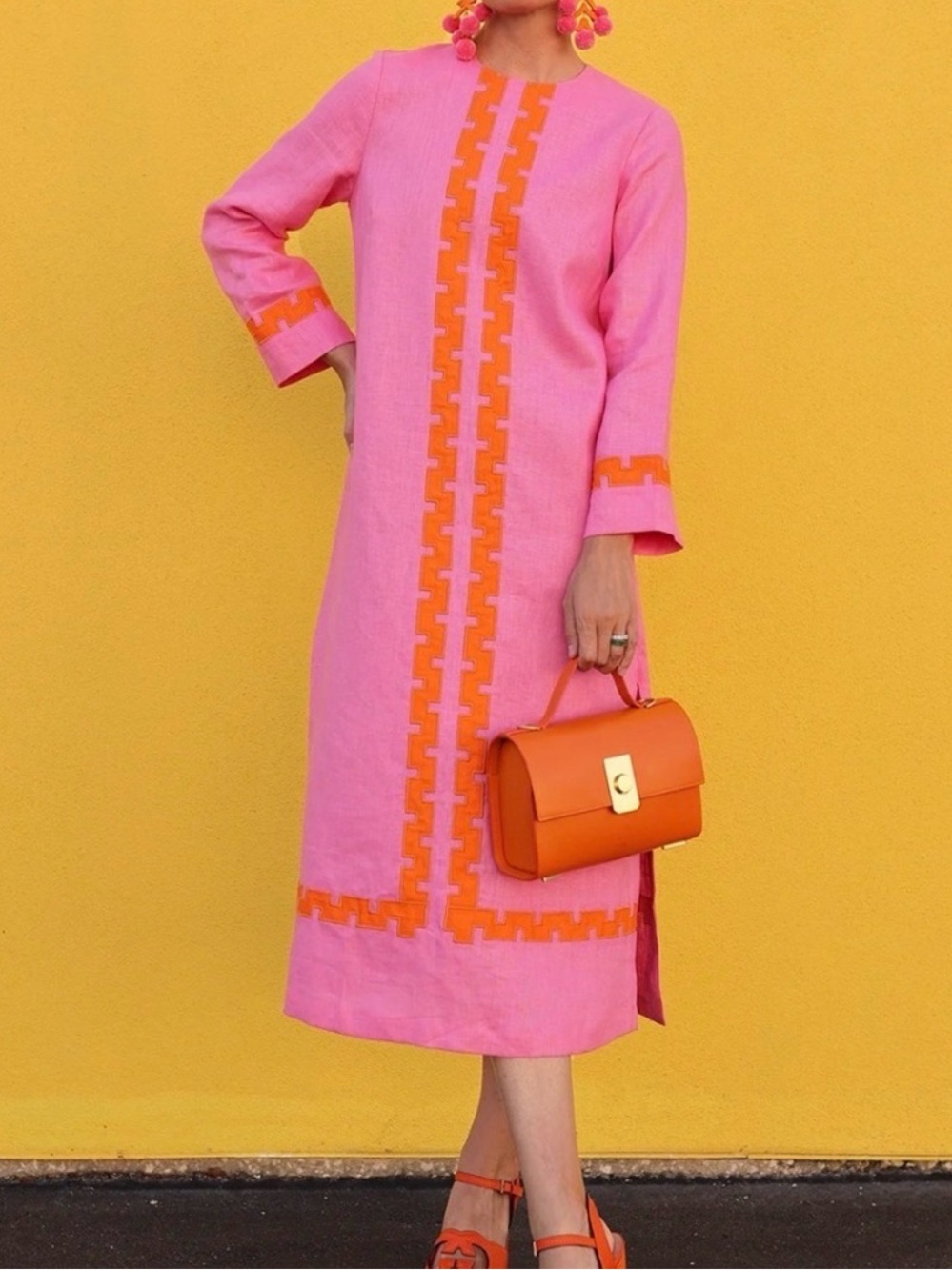 Tuckernuck x Atlantic-Pacific Linen Hartman Midi Dress Peony‎ Pink & Tangerine S - Picture 2 of 8